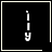 Four black square with white borders display vertical text 'i y' and small symbols in bottom-right corners