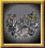 Four framed circular icons display distinct pixelated scenes: a gray-toned abstract figure, green foliage in a black crescent, a hand against blue sky, and a dark silhouette on white with red accents.