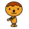Two orange cartoon figures with brown hair stand side-by-side against a gray background, each holding an object.