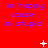 Red background with repeated blue text 'im happy cause im stupid' and scattered white pixelated symbols including plus signs, stars, and dots.