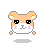 Pixelated hamster face with peach fur, white muzzle, black eyes, pink cheeks, and orange inner ears; two variations show red cross symbols on the head.