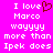 Pixelated text on bright pink background with red heart symbol replacing 'I love Marco' in left