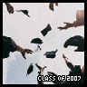 Animated contact sheet of 25 frames showing graduates throwing black graduation caps into the air with "CLASS OF 2007" text at bottom, arranged in a 5x5 grid on gray background.