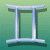 Two identical light blue I-beam shapes on a green gradient background, each with a dark green shadow beneath.