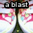 A pixelated image with four circular sections showing a character's face, overlaid with black text reading 'a blast from the past' in white letters.