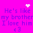 Bright pink background with purple text repeating 'He's like my brother I love him' and '<3' symbols, animated white pixel hearts and sparkles.