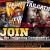 Pixelated image with prominent yellow text 'JOIN' at bottom, orange and brown shapes above, and dark background with scattered colored pixels.