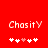 Red background with 'Chasity' text and five heart symbols, where the third heart changes from white to pink between frames.
