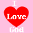Red heart with 'I Love God' text on pink background, three variations showing different pixelation and alignment.
