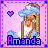 Pixel art of a woman with long blonde hair wearing a blue headband and white tank top, standing against a pink background with purple border.