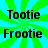 Green and cyan radial burst background with black text reading "Tootie" above "Frootie", showing identical static content