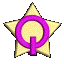 A golden star-shaped icon with a purple circular symbol containing a vertical line, rotating through multiple angles against a gray background.