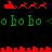 Pixel art animation of red sleighs with reindeer and green "ho ho" text on black background, alternating between two states.