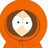 Pixelated orange-hooded figure with wide eyes and brown hair, red text 'kenny' to the right on white background.