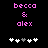 Pixelated text 'becca & alex' in pink above five heart icons, with one grayed-out heart on the left side of the sequence.
