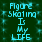 A static digital image displays the phrase "Figure Skating Is My LIFE!" in cyan text on a dark green background with scattered cyan dots.