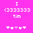 Pixelated icon with bright pink background showing white text and symbols, including 'I', '<3333333', 'tim', and a of heart-like shapes