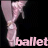 Pixelated ballet dancer legs in pink tights and pointe shoes on black background with 'ballet' text below.