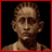 A 48x48 pixel buddy icon split into two frames showing a pixelated portrait and red stylized text on black backgrounds with red borders.