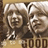 Pixelated image of two smiling people with light hair, overlaid with red text on black and gray backgrounds.
