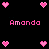 Pixelated pink hearts and repeated 'Amanda' text on a black background with a gray rectangular overlay.