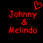 Red pixelated text 'Johnny & Melinda' with a red heart symbol above the text on a black background.