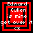 Four red square icons with black borders display "Edward Cullen is mine get over it" text and a heart symbol, showing animation changes in the central frame's color scheme.