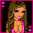 A 4x3 contact sheet of pixel art frames showing a cartoon woman in various poses and text phrases, with pink borders and star accents on black backgrounds.