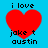 Four identical pixelated red hearts on a bright blue background with black text reading "i love jake t austin" above and below each heart.