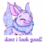 Pixelated character with large pink ears, closed eyes, and a blue collar on a white background.