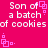 Pixelated text and geometric shapes on a solid pink background with repeated patterns.