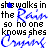 Blue and black pixelated text repeats 'she walks in the Rain so no one knows shes Crying' with blue dots moving across the text.