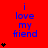 Red background with blue text reading "i love my friend" and black heart symbols in a pattern, animated to change the number of hearts