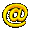 Yellow @ symbol icons in various pixelated states, including full @, partial @, and abstract curved shapes on gray background.