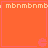 Pixelated orange background with pink lines and repeating text 'mbnmbnmb' at top and bottom, featuring four pink Pac-Man icons in corners