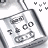 six identical grayscale icons showing a stylized device with circular buttons and text, surrounded by small Y-shaped symbols