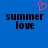 Blue background with black pixelated text reading 'summer love' and a pink pixelated heart symbol above the text.