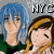 Two anime-style characters with blue and brown hair appear in a , each pair labeled NYC above and TOKYO below