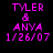 Pixelated text in bright magenta on black background displays 'TYLER & ANNA 1/26/07' with slight variations between two identical frames.