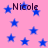 Pink background with scattered blue stars and repeated text 'Nicole' in dark purple font.