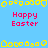 Pixelated blue background with yellow border elements and repeated pink 'Happy Easter' text across multiple