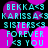 Pixelated cyan text on black background with overlapping pink circles, repeating 'BEKKAS<3 KARISSA<3 SISTERS<3 FOREVER I<3 YOU' in a pattern