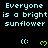 A static digital image displays repeated text and symbols on a black background with cyan and yellow elements.