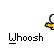 Pixelated yellow figure with white head and gray smoke effect, underlined text "Whoosh" on gray background.