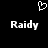 Pixelated white heart symbol above two instances of the word 'Raidy' on a black background.