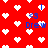 Red background with white pixelated hearts and blue text reading 'Drew' and '<3' in multiple positions.