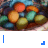 Animated Easter-themed buddy icon featuring a basket of colorful eggs with text changes across frames, displayed in a 5x5 contact sheet layout.