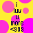 Yellow background with pink circles, black text 'i luv u more <3<3', and a pixelated heart shape.