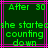 Green pixelated text on dark green background with pink lines, displaying 'After 30 she started counting down' in two identical