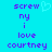 Pixelated text on cyan background with purple letters and a light blue heart symbol above the word 'screw' in two side-by-side